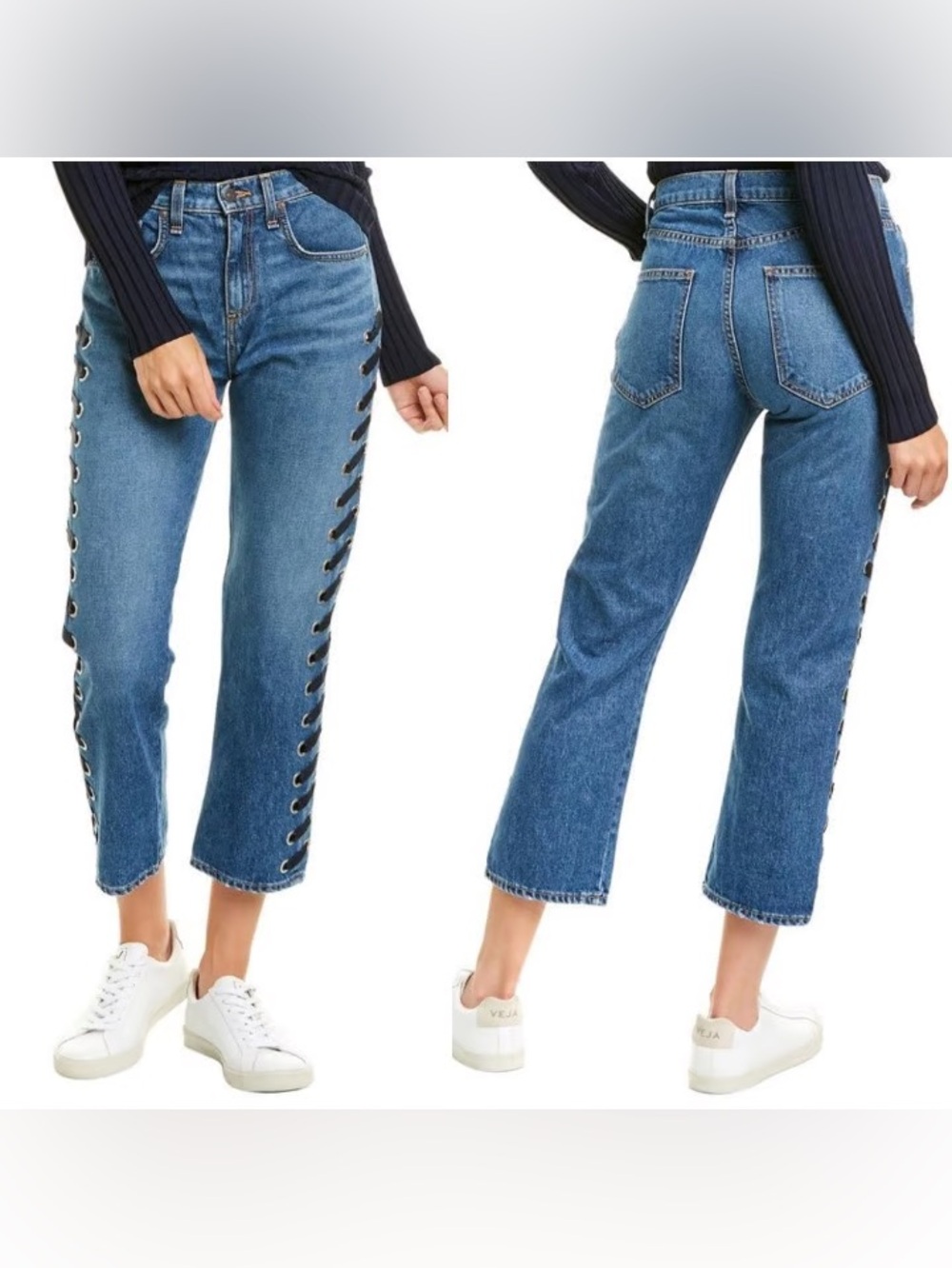 Veronica Beard Ines Laceup High Rise Girlfriend Cropped Jeans